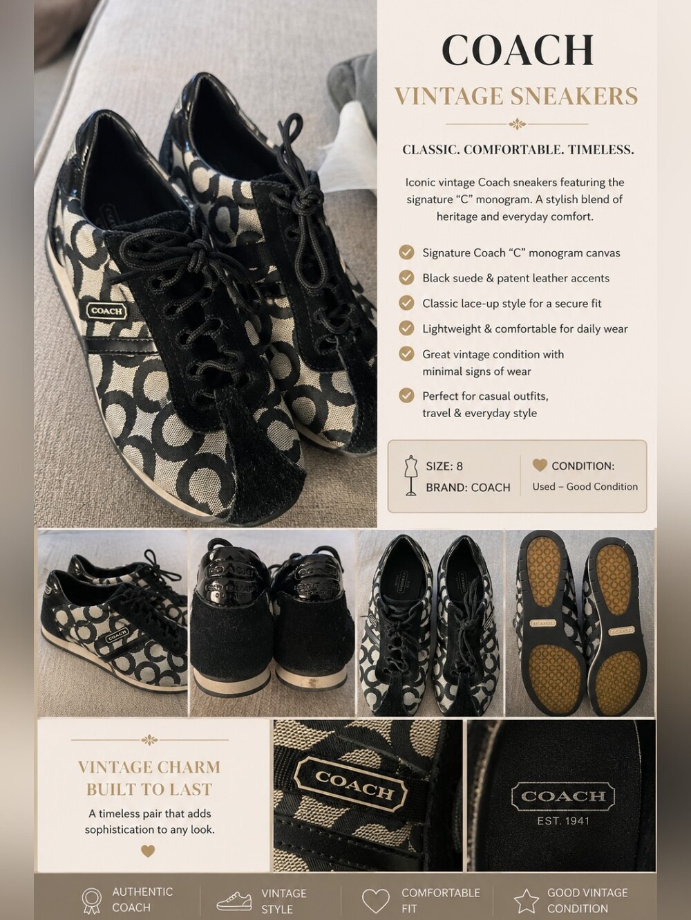 Coach Women's Black & White Signature C Canvas Sneakers